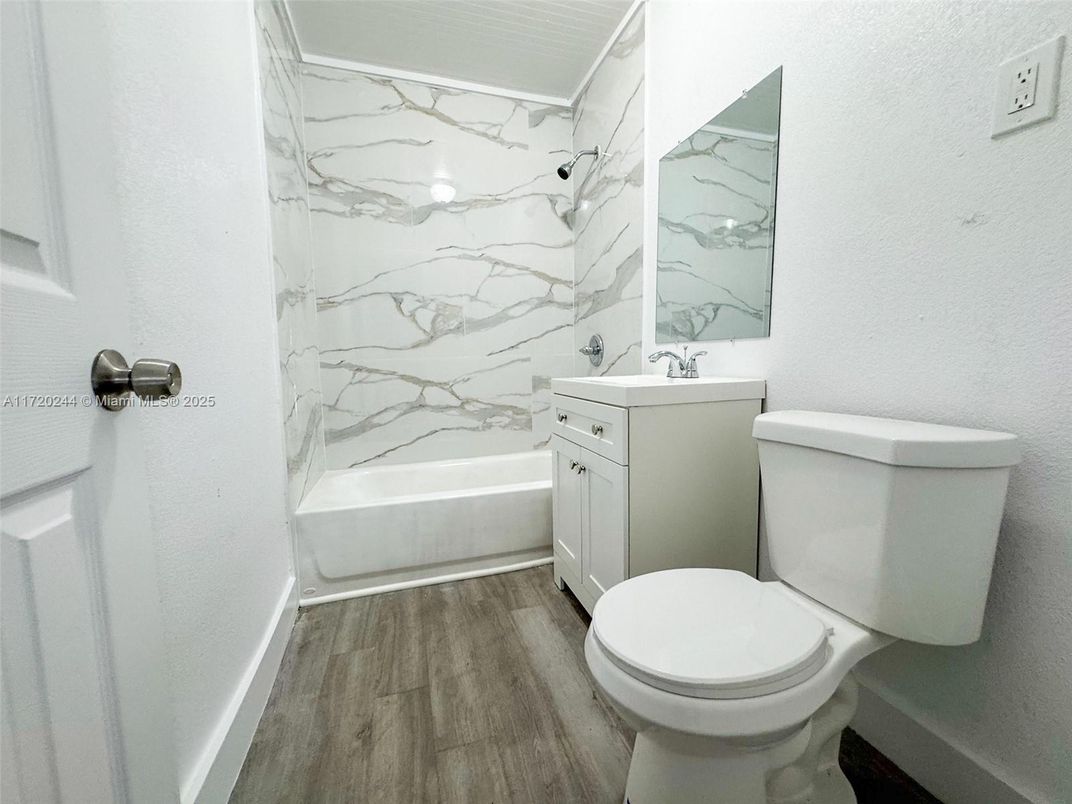 Bathroom, Interior, Marble Walls, Wood Texture Flooring
