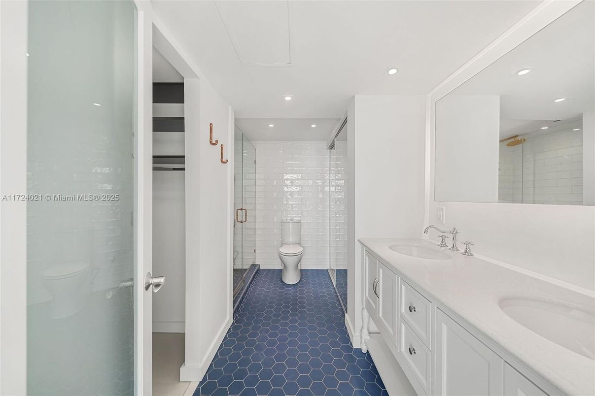 Bathroom, Dual Sink Vanities, Glass Shower, Interior, Recessed Lighting
