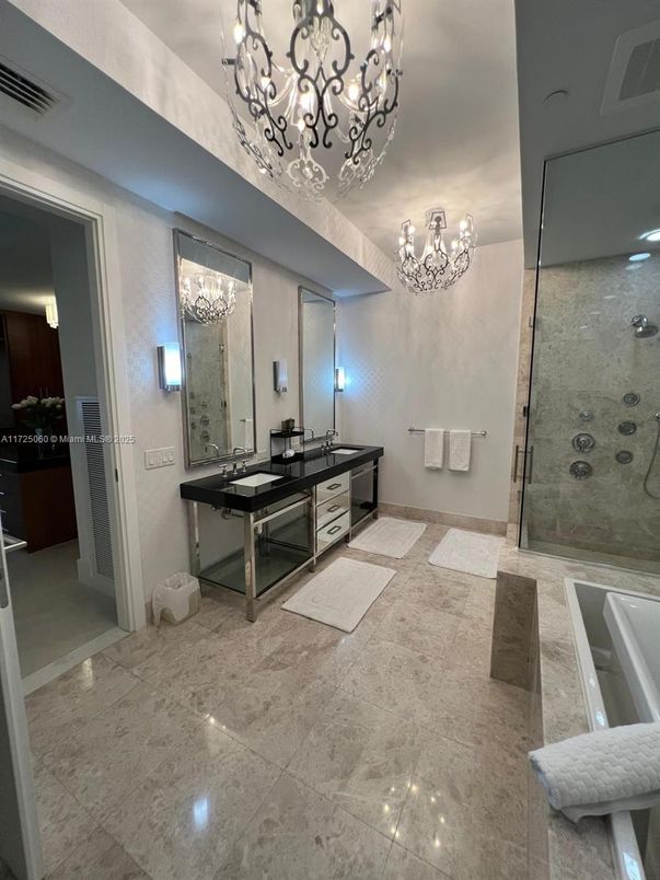 Bathroom, Chandelier, Glass Shower, Interior