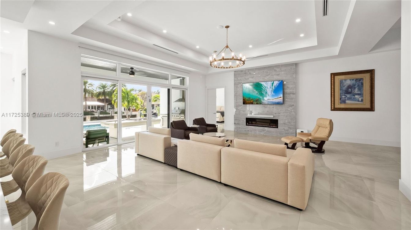 Chandelier, Fireplace, Interior, Living room, Recessed Lighting