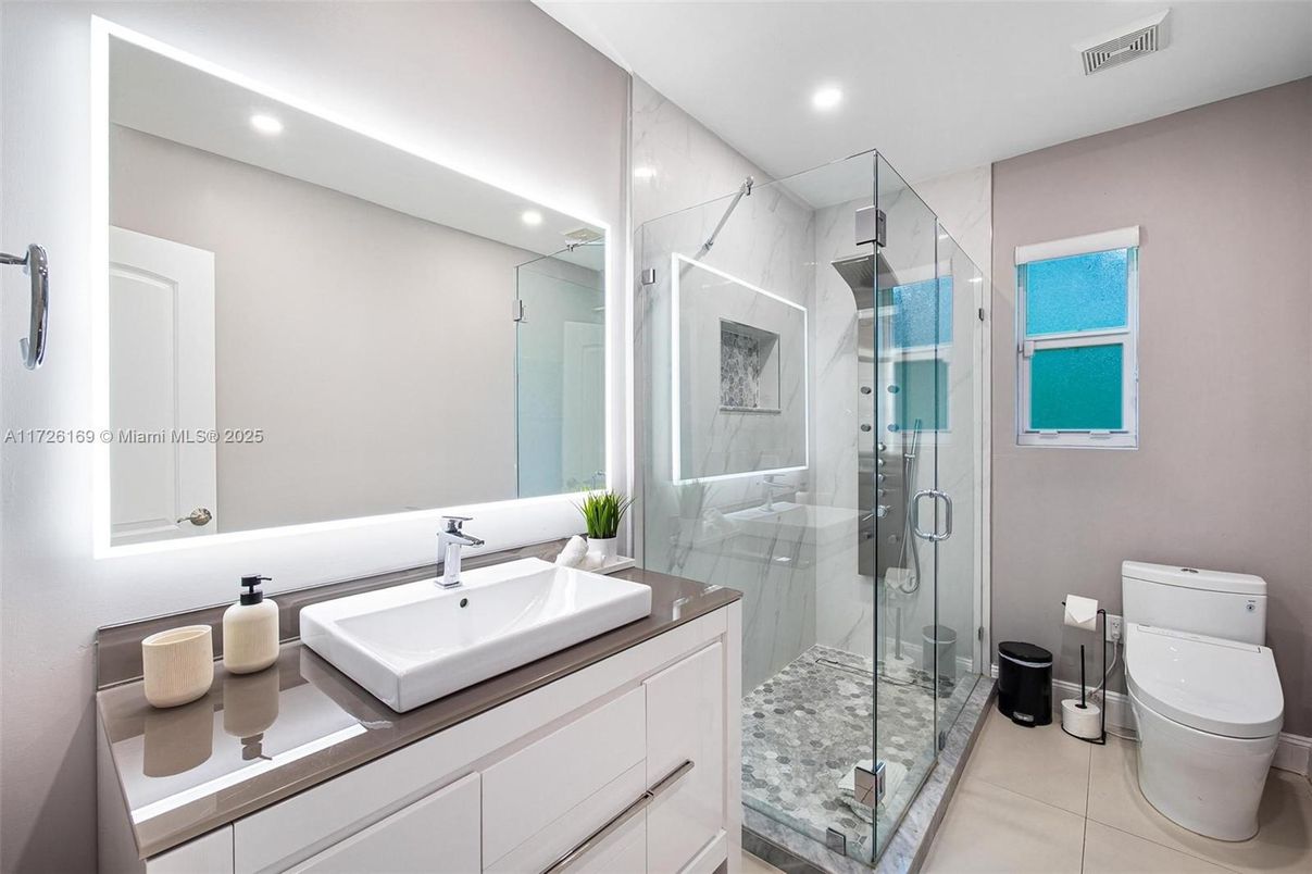 Bathroom, Glass Shower, Interior, Recessed Lighting
