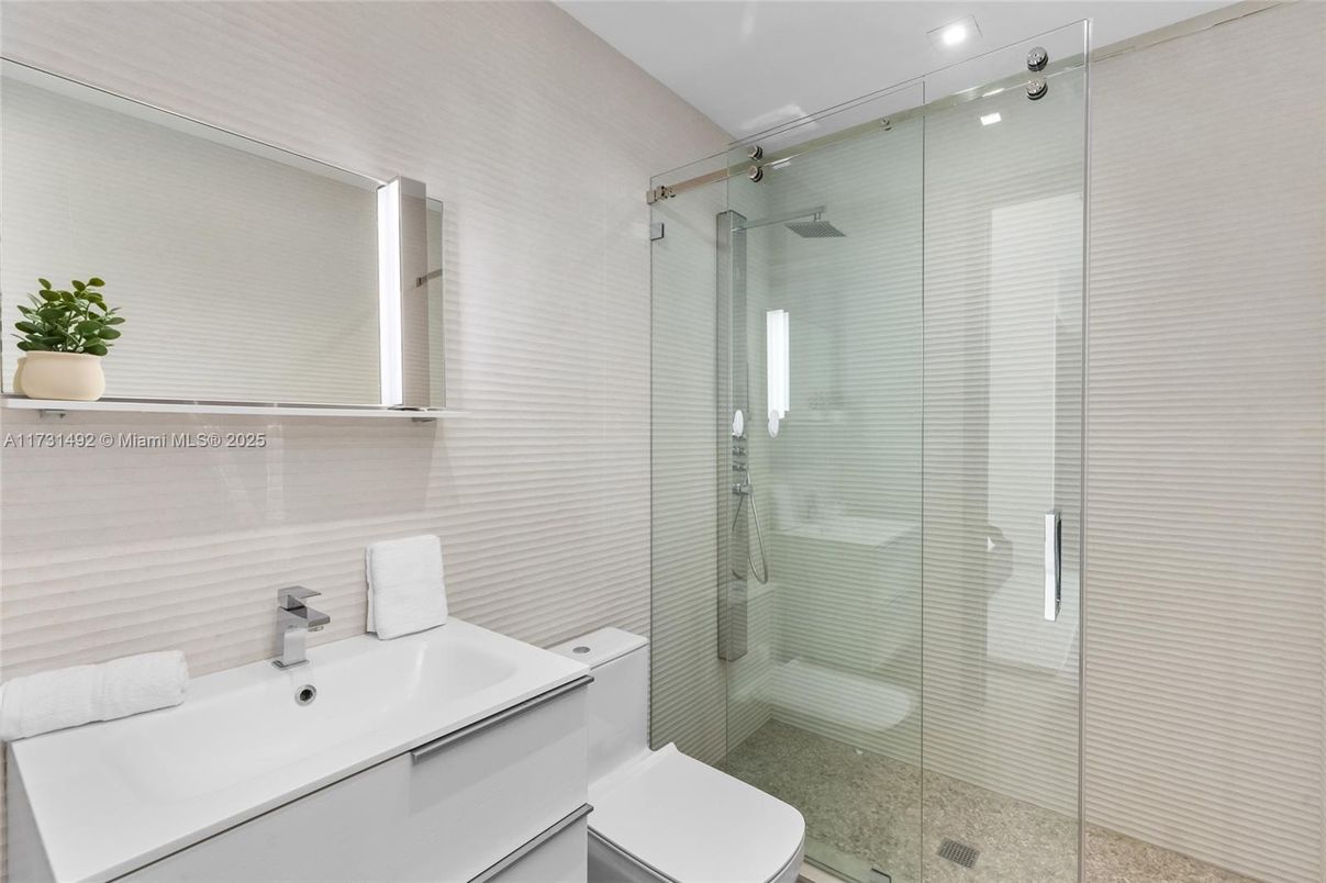Bathroom, Glass Shower, Interior, Recessed Lighting