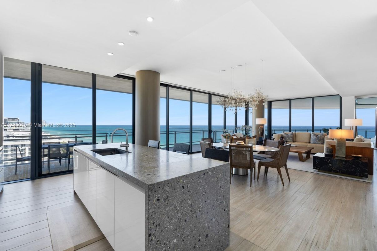 Dining room, Interior, Kitchen, Living room, Pendant Lights, Recessed Lighting, Water, Wood Texture Flooring