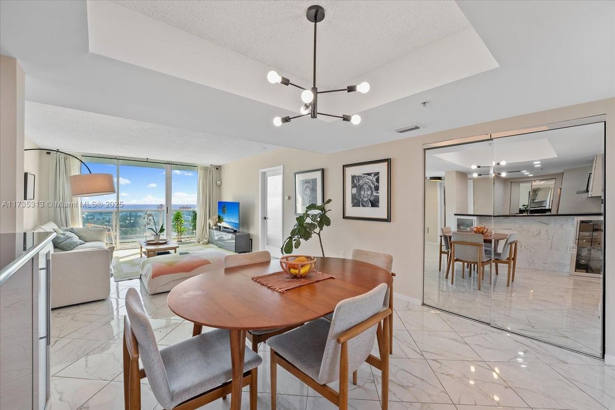 Dining room, Interior, Kitchen, Living room, Marble, Pendant Lights, Recessed Lighting