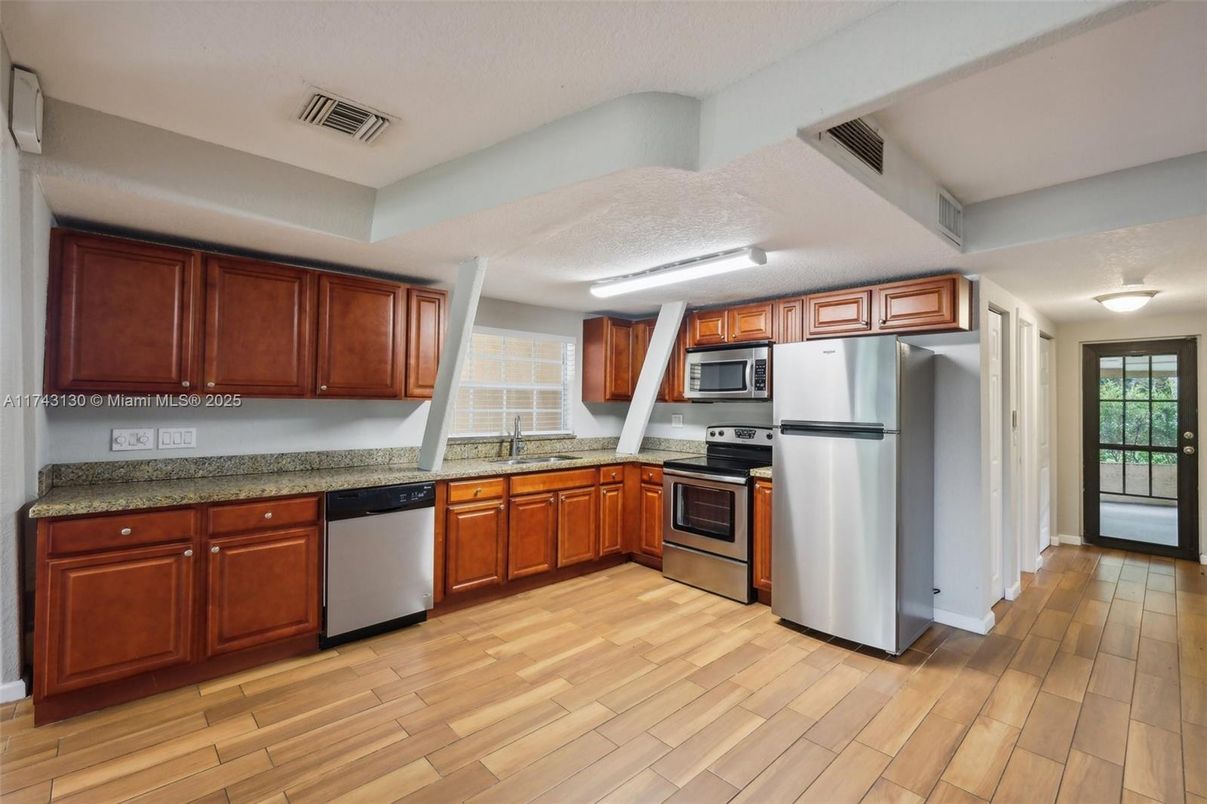 Interior, Kitchen, Stainless Steel Appliances, Wood Texture Flooring