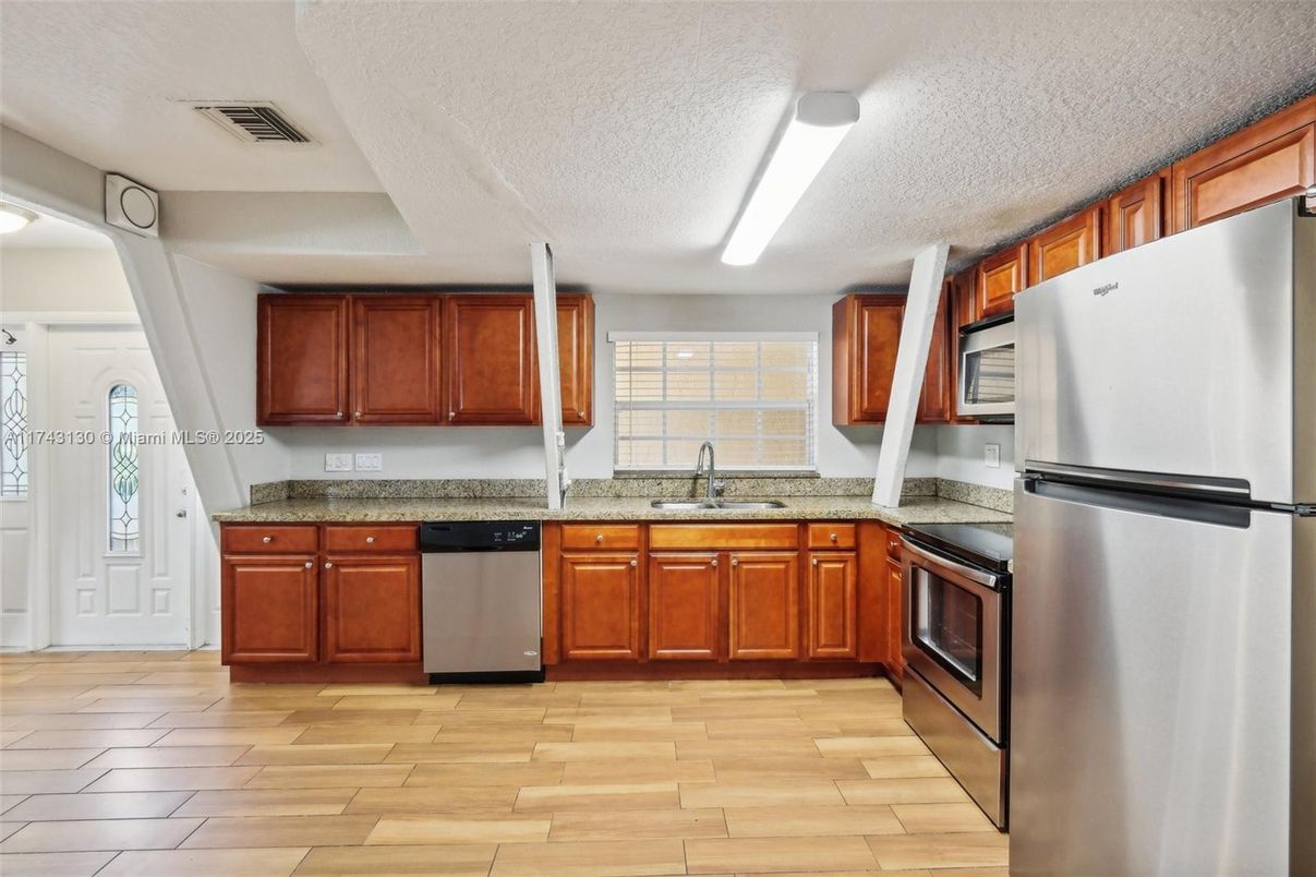 Interior, Kitchen, Stainless Steel Appliances, Wood Texture Flooring