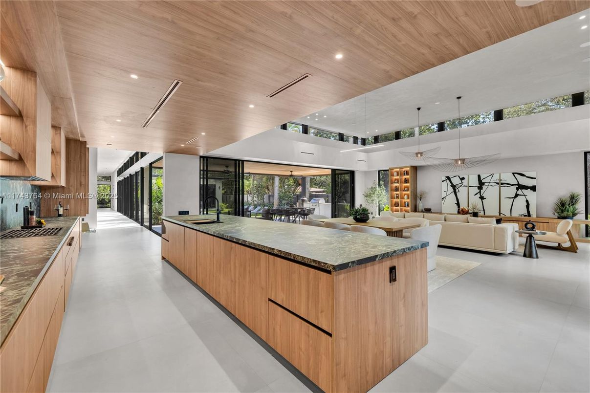 Interior, Living room, Pendant Lights, Recessed Lighting, Wooden Ceilings