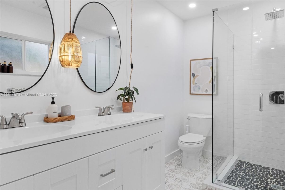 Bathroom, Dual Sink Vanities, Glass Shower, Interior, Recessed Lighting