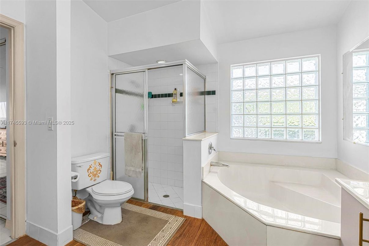 Bathroom, Glass Shower, Interior, Wood Texture Flooring