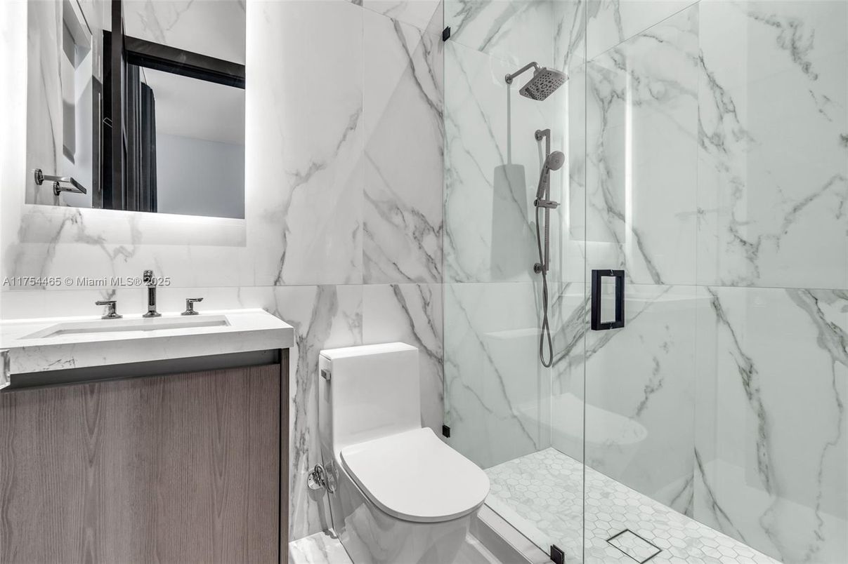 Bathroom, Glass Shower, Interior, Marble Walls