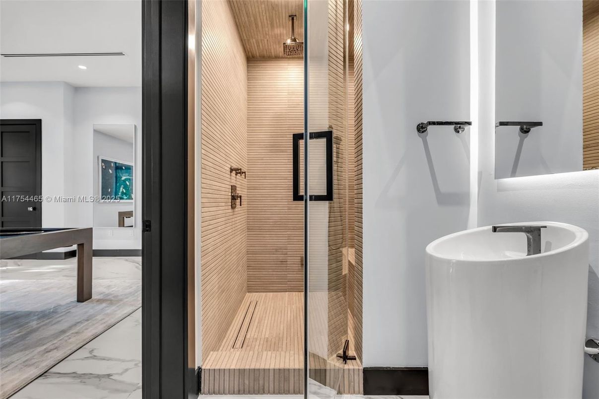 Bathroom, Glass Shower, Interior, Marble, Recessed Lighting