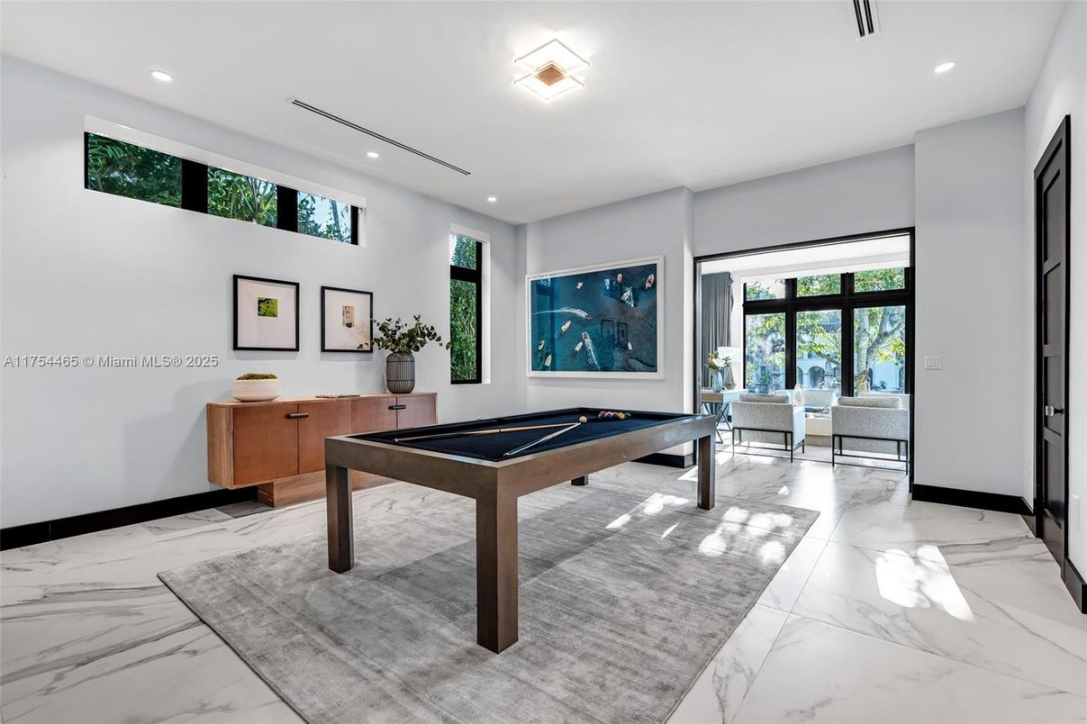 Billiard Table, Game Room, Interior, Marble, Recessed Lighting