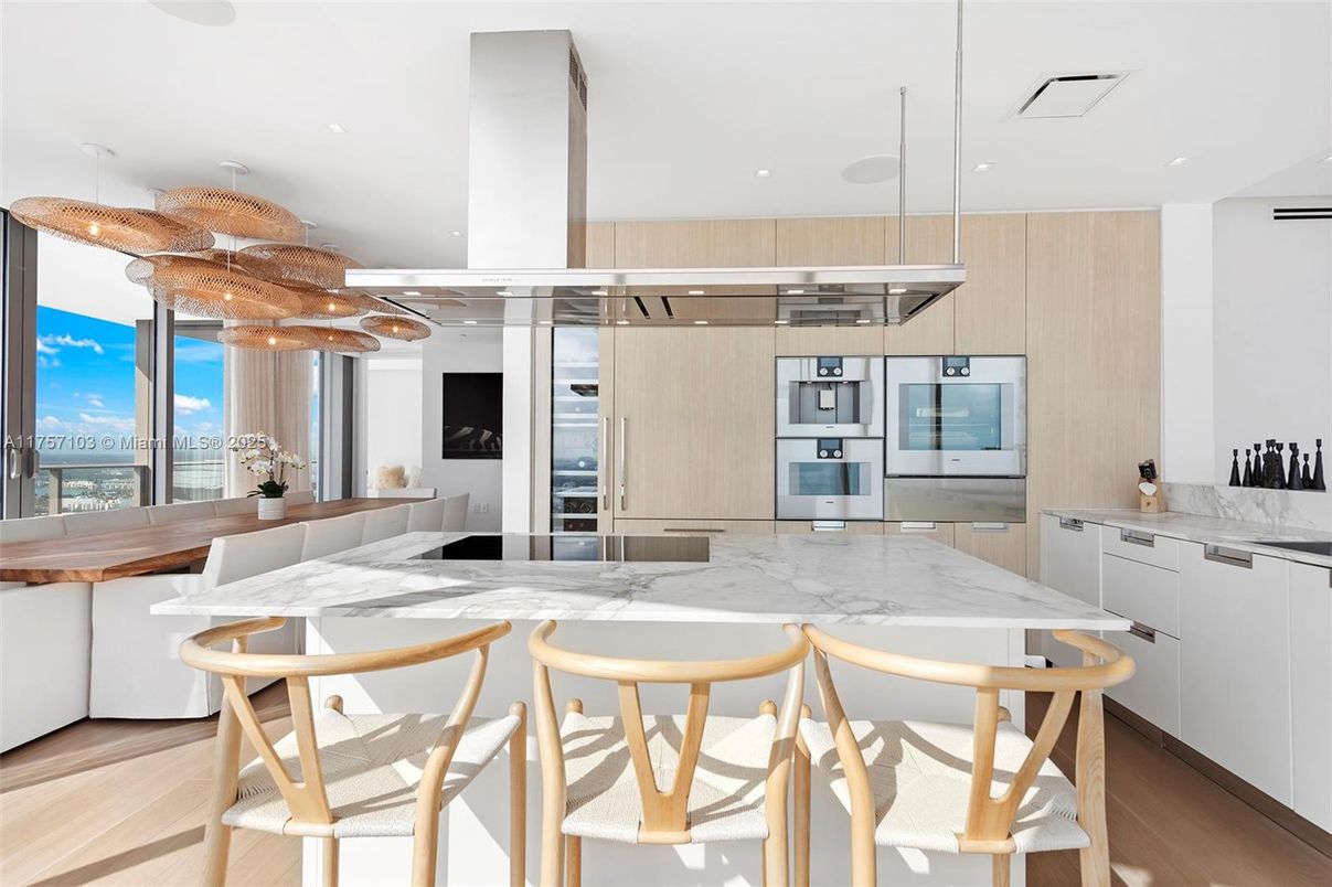 Interior, Kitchen, Pendant Lights, Recessed Lighting, Stainless Steel Appliances, Water, Wood Texture Flooring