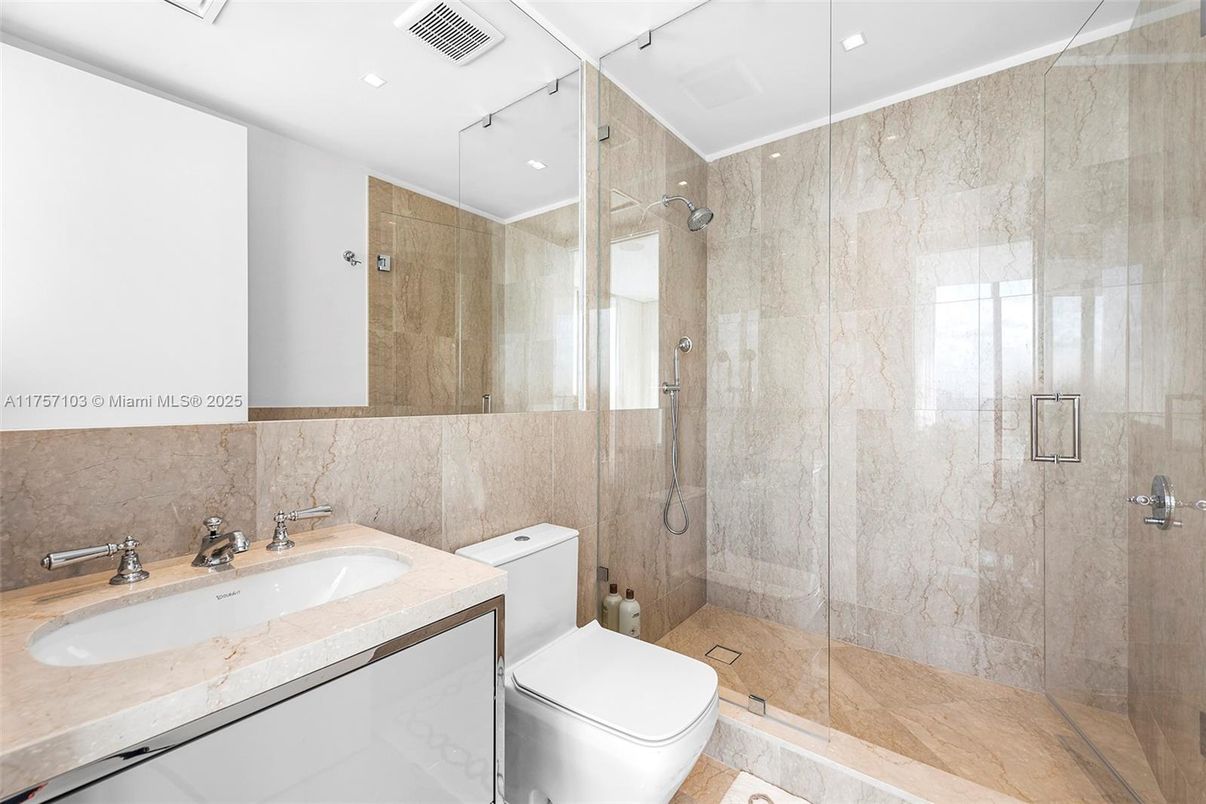 Bathroom, Glass Shower, Interior, Recessed Lighting