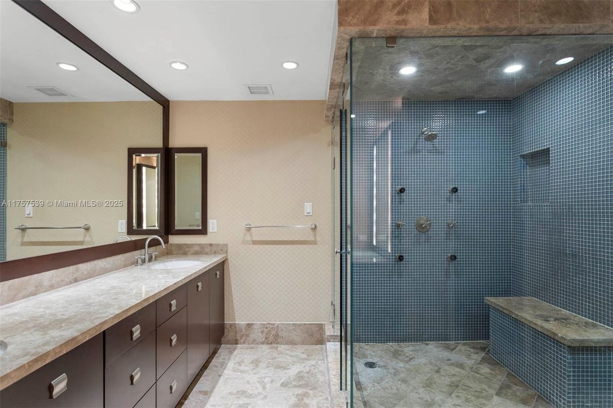 Bathroom, Dual Sink Vanities, Glass Shower, Interior, Recessed Lighting