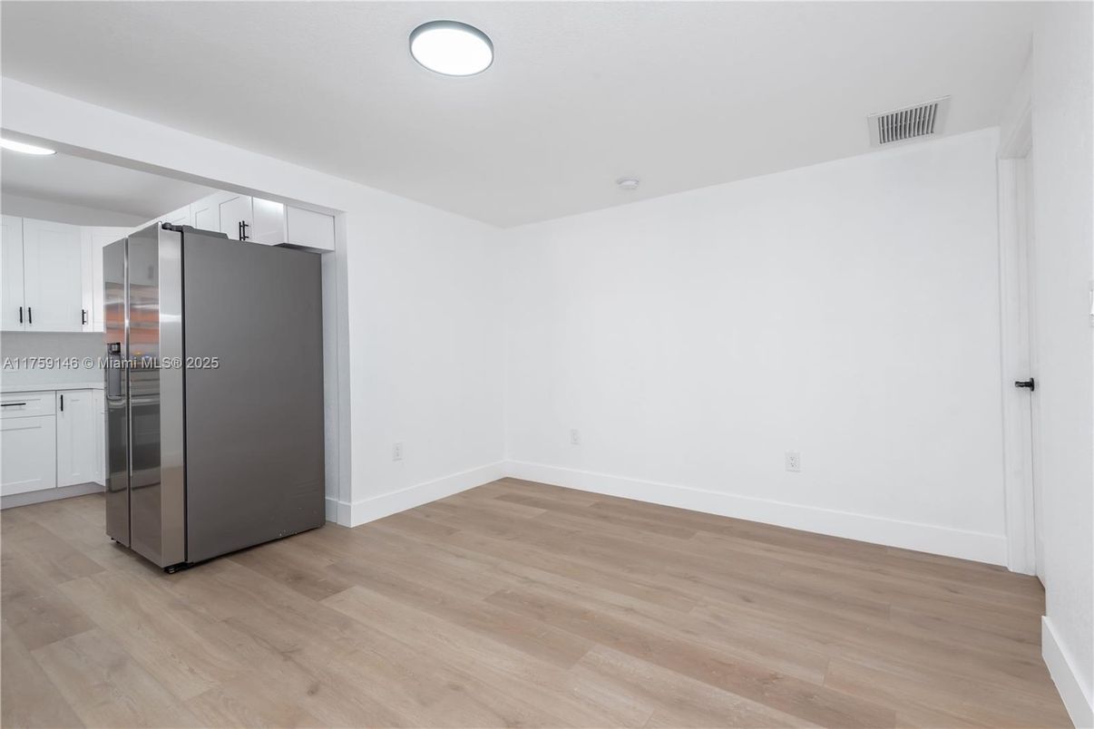 Empty room, Interior, Kitchen, Recessed Lighting, Wood Texture Flooring