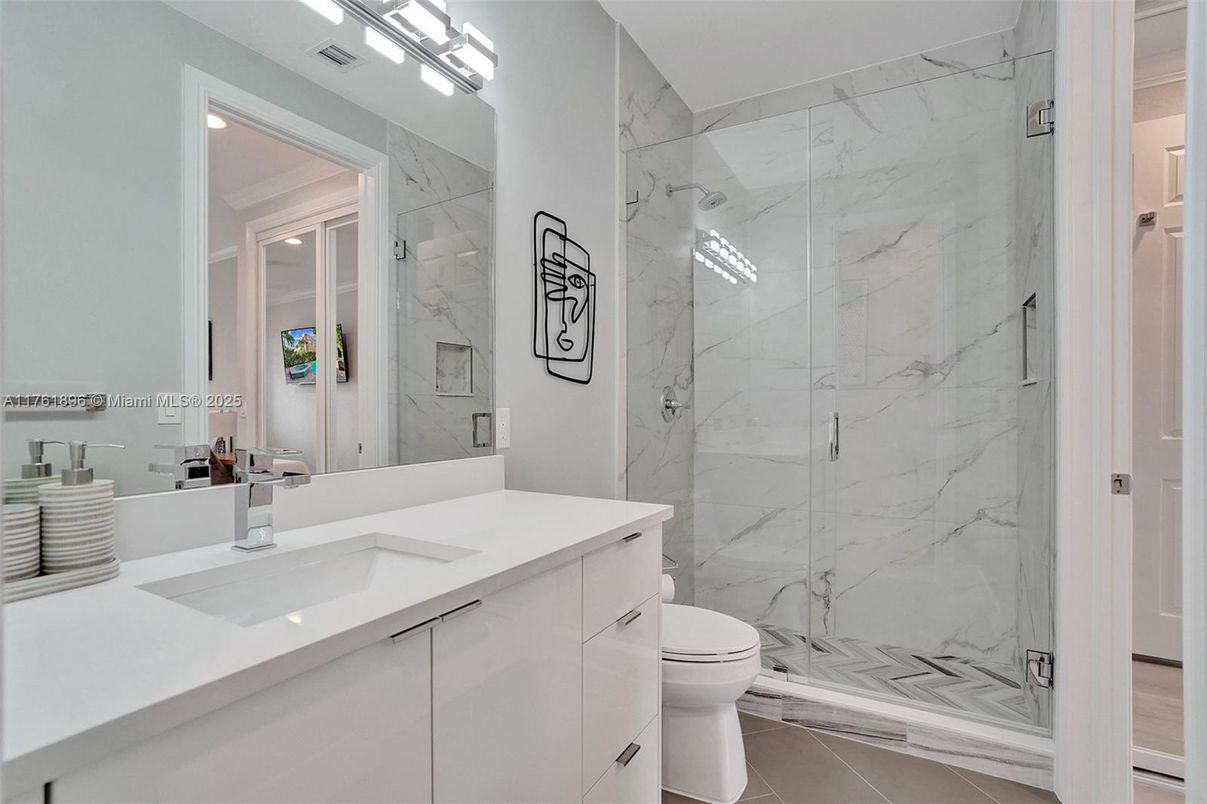 Bathroom, Glass Shower, Interior, Marble Walls