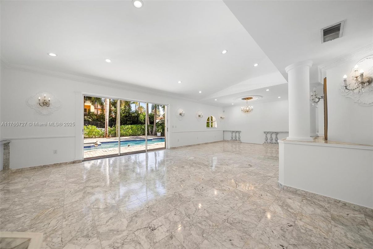 Chandelier, Empty room, Interior, Marble, Recessed Lighting