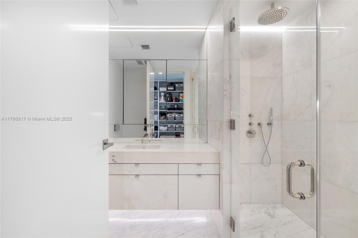 Bathroom, Glass Shower, Interior, Marble, Recessed Lighting