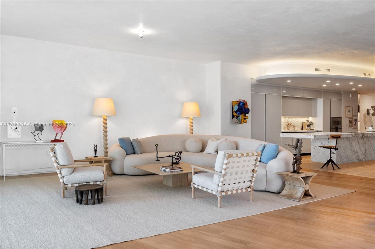 Interior, Kitchen, Living room, Recessed Lighting, Stainless Steel Appliances, Wood Texture Flooring