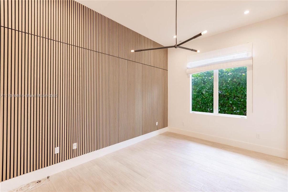 Empty room, Interior, Pendant Lights, Recessed Lighting, Wood Texture Flooring
