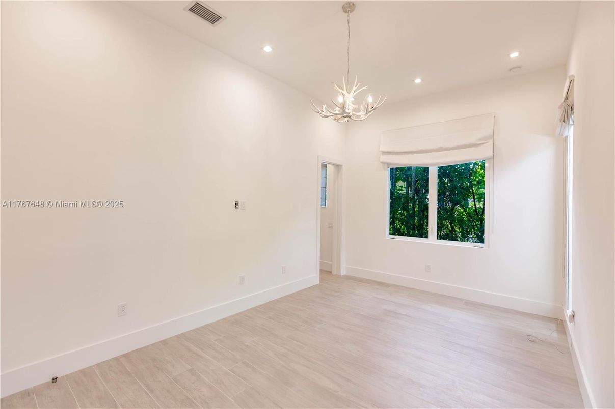 Empty room, Interior, Pendant Lights, Recessed Lighting, Wood Texture Flooring