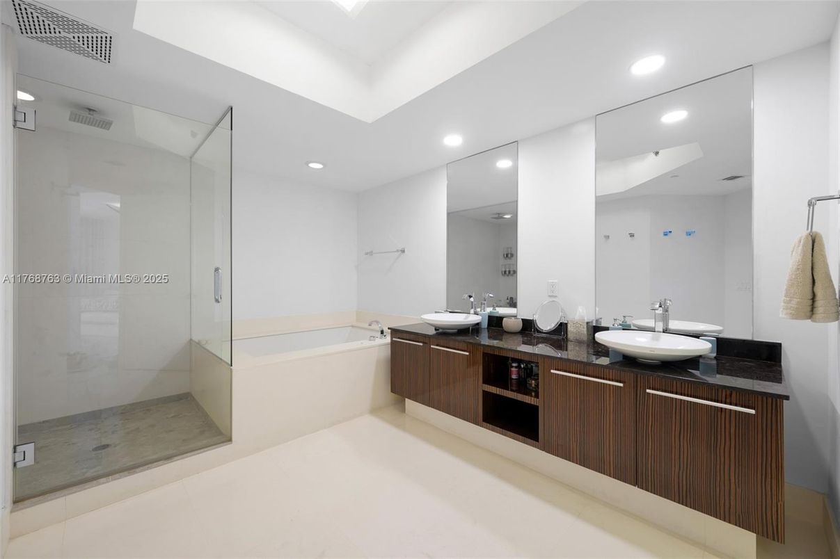 Bathroom, Dual Sink Vanities, Glass Shower, Interior, Recessed Lighting