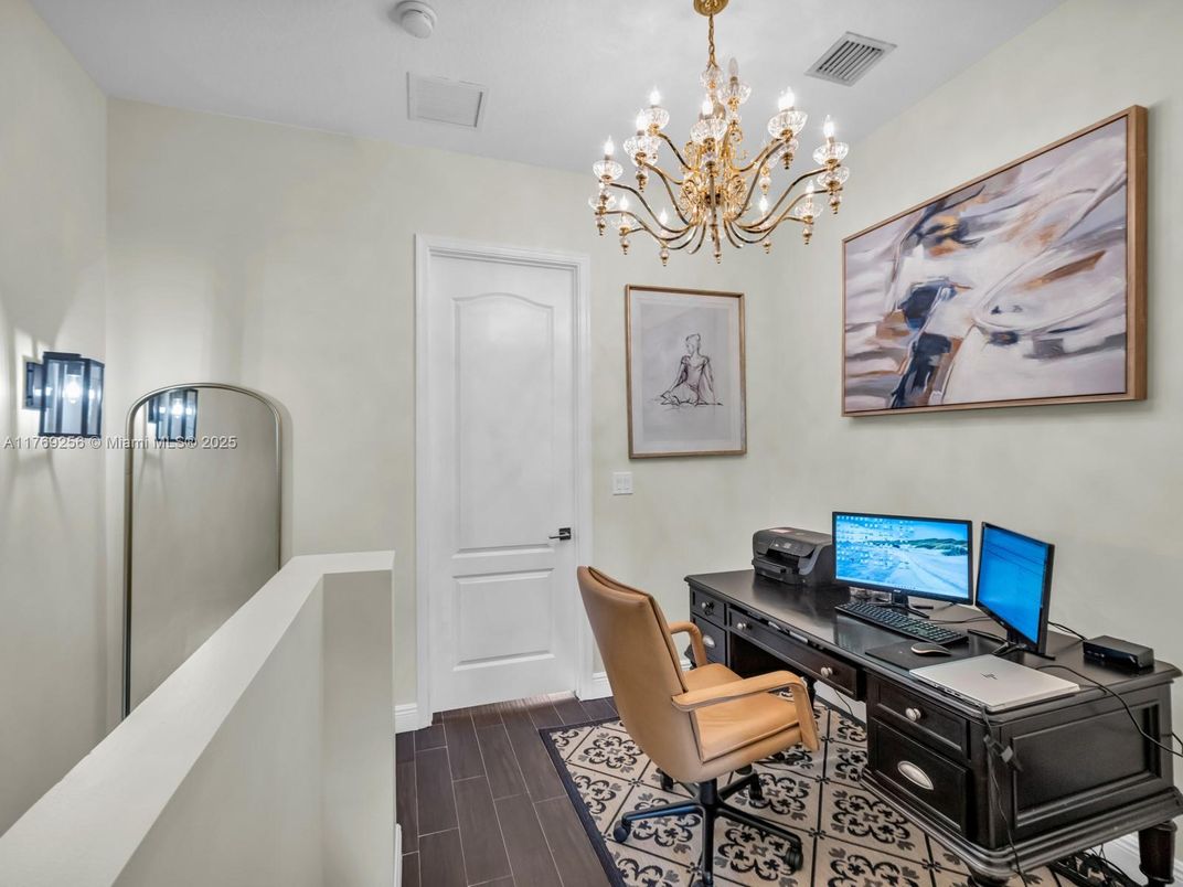 Chandelier, Home Office, Interior, Wood Texture Flooring