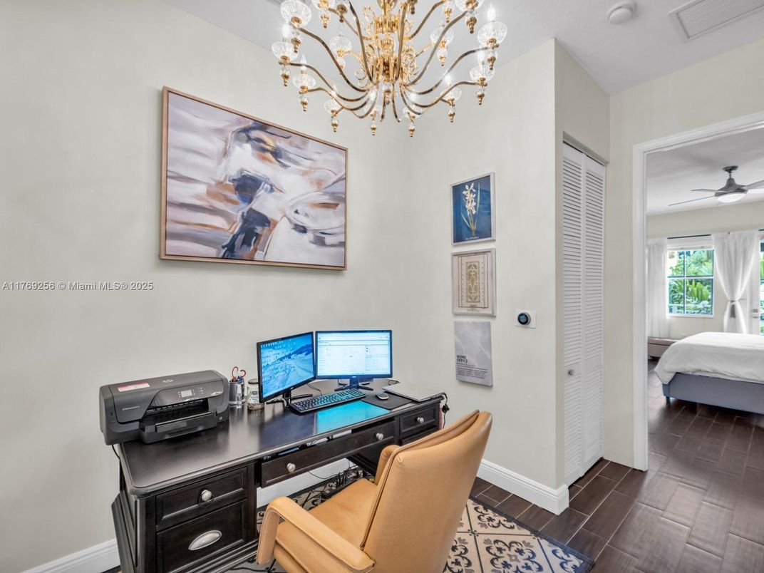 Chandelier, Home Office, Interior, Wood Texture Flooring