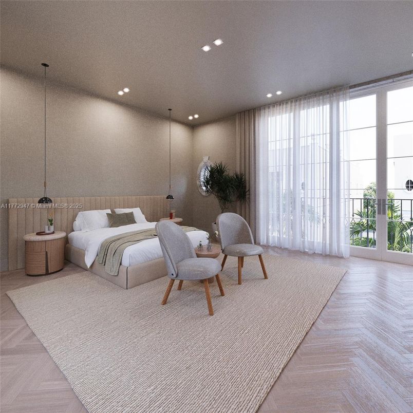 Bedroom, Interior, Recessed Lighting, Wood Texture Flooring