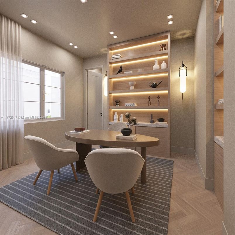 Home Office, Interior, Recessed Lighting, Wood Texture Flooring