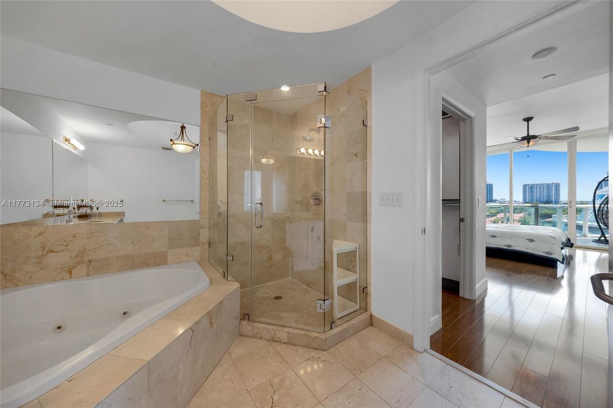 Bathroom, Glass Shower, Interior, Wood Texture Flooring