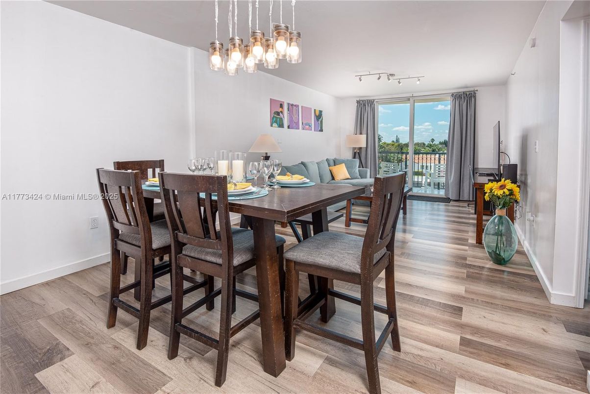 Dining room, Interior, Pendant Lights, Wood Texture Flooring