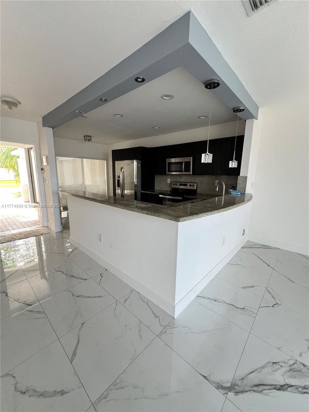 Interior, Kitchen, Marble, Recessed Lighting, Stainless Steel Appliances