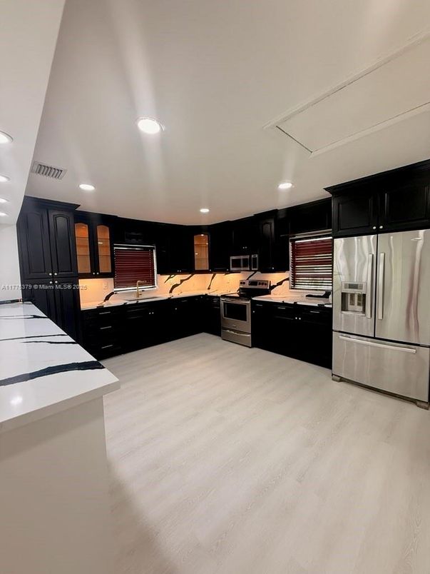 Interior, Kitchen, Recessed Lighting, Wood Texture Flooring