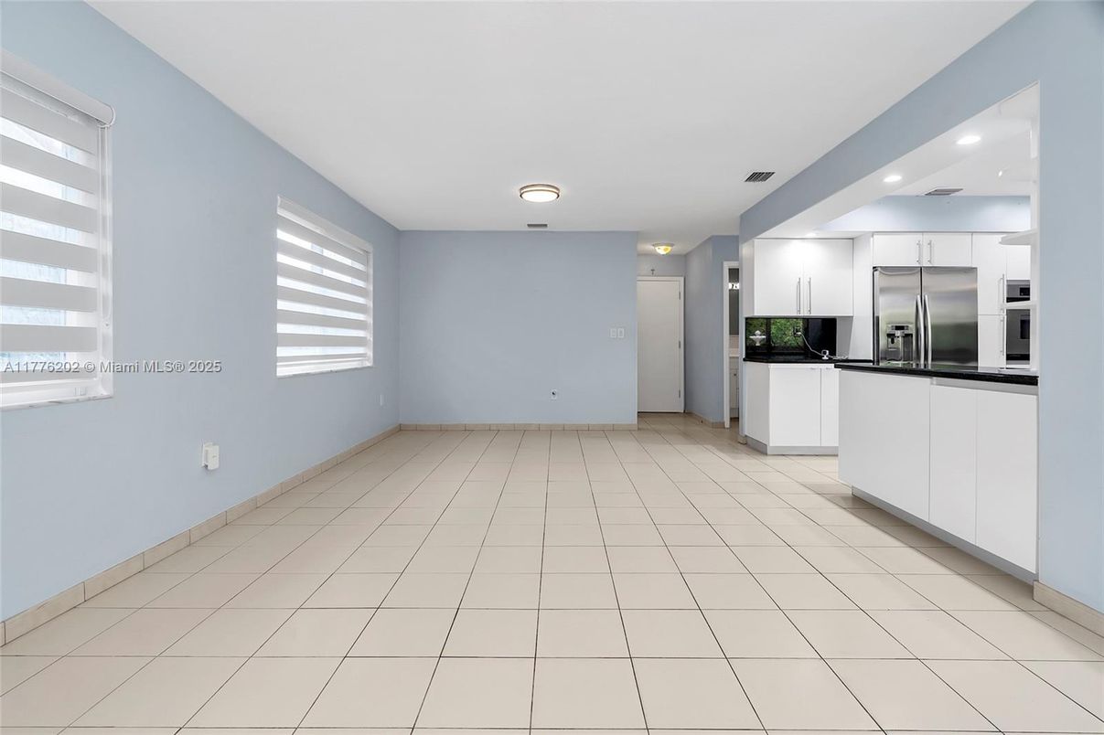 Empty room, Interior, Kitchen, Recessed Lighting, Stainless Steel Appliances