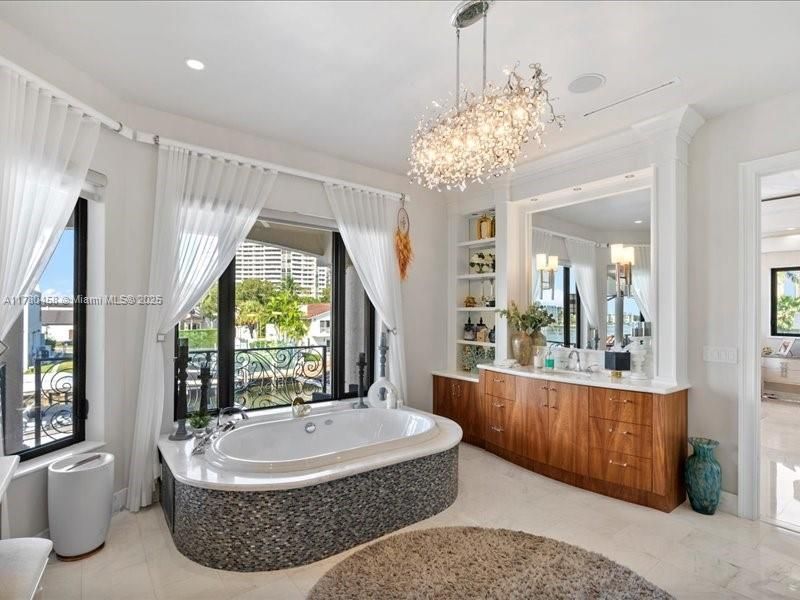 Bathroom, Chandelier, Interior, Recessed Lighting