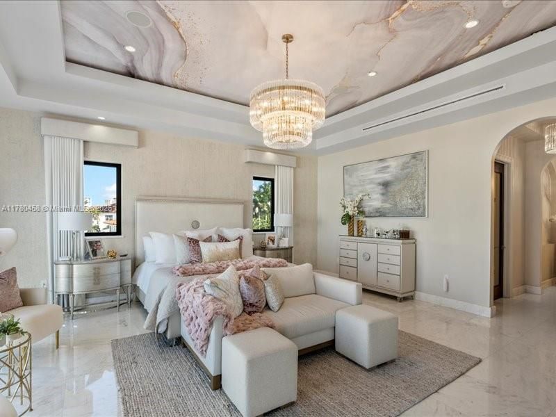 Bedroom, Chandelier, Interior, Marble, Recessed Lighting