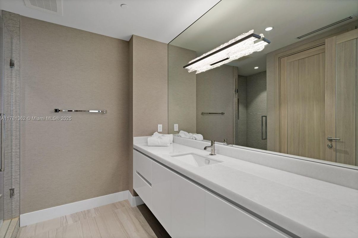 Bathroom, Glass Shower, Interior, Recessed Lighting, Wood Texture Flooring