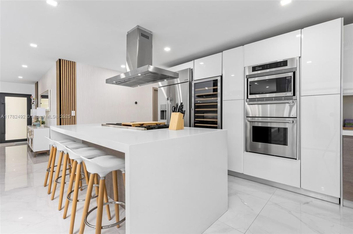 Interior, Kitchen, Marble, Recessed Lighting, Stainless Steel Appliances