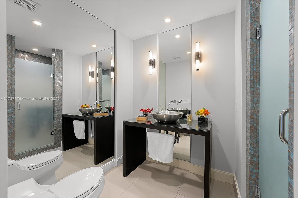 Bathroom, Dual Sink Vanities, Glass Shower, Interior, Recessed Lighting