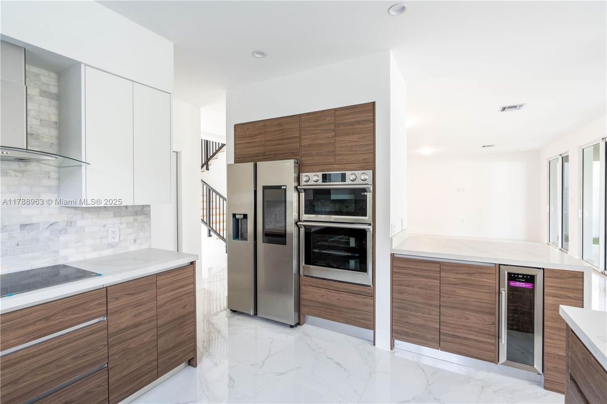 Interior, Kitchen, Marble, Recessed Lighting, Stainless Steel Appliances