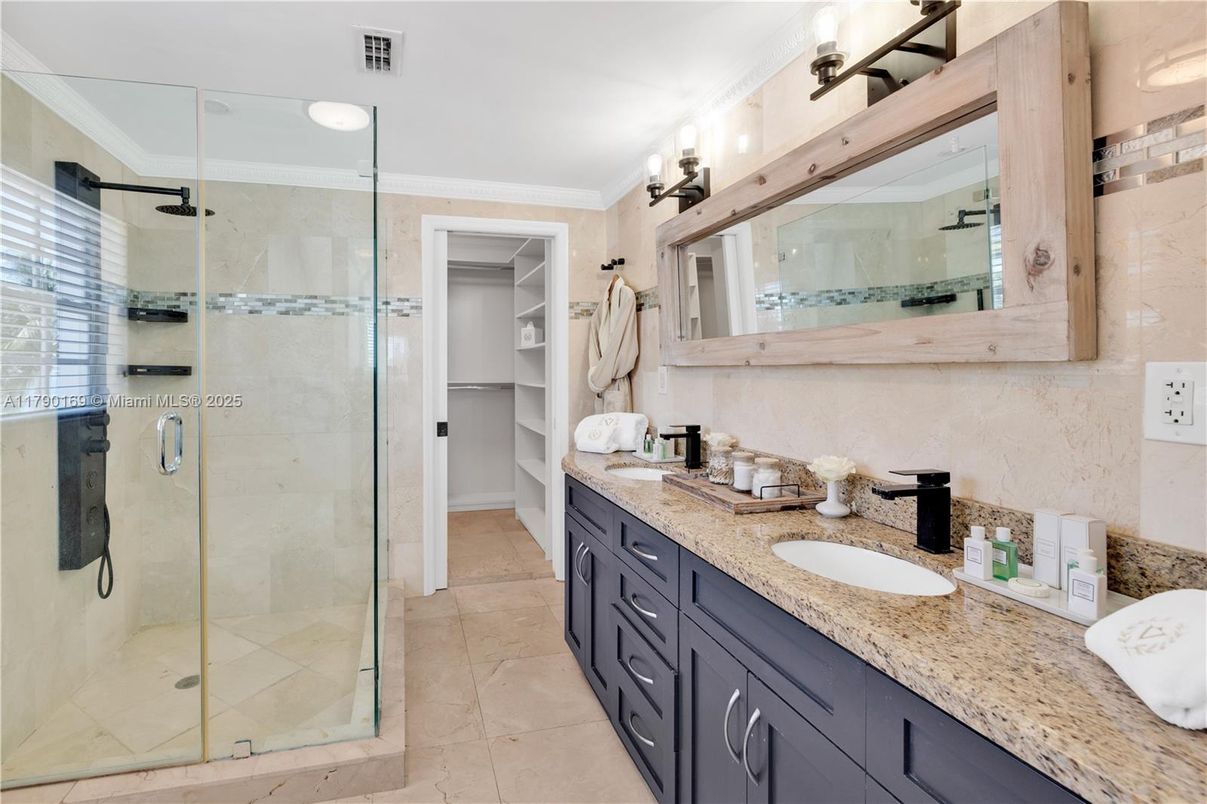 Bathroom, Dual Sink Vanities, Glass Shower, Interior