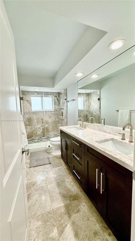 Bathroom, Dual Sink Vanities, Glass Shower, Interior, Recessed Lighting