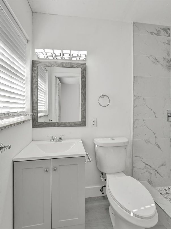 Bathroom, Interior, Marble Walls, Wood Texture Flooring