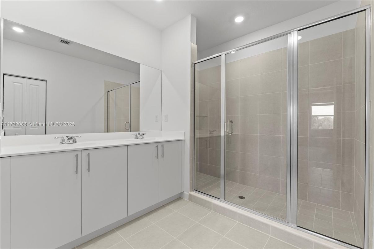 Bathroom, Dual Sink Vanities, Glass Shower, Interior, Recessed Lighting