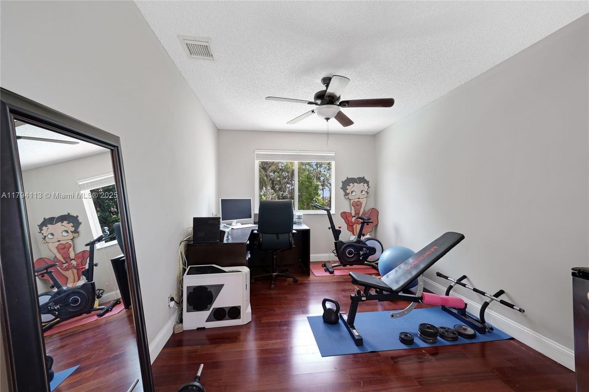 Fitness Equipment, Home Office, Interior, Wood Texture Flooring