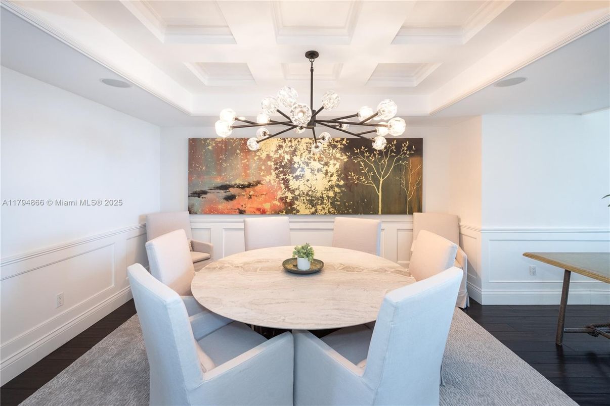 Dining room, Interior, Pendant Lights, Wood Texture Flooring