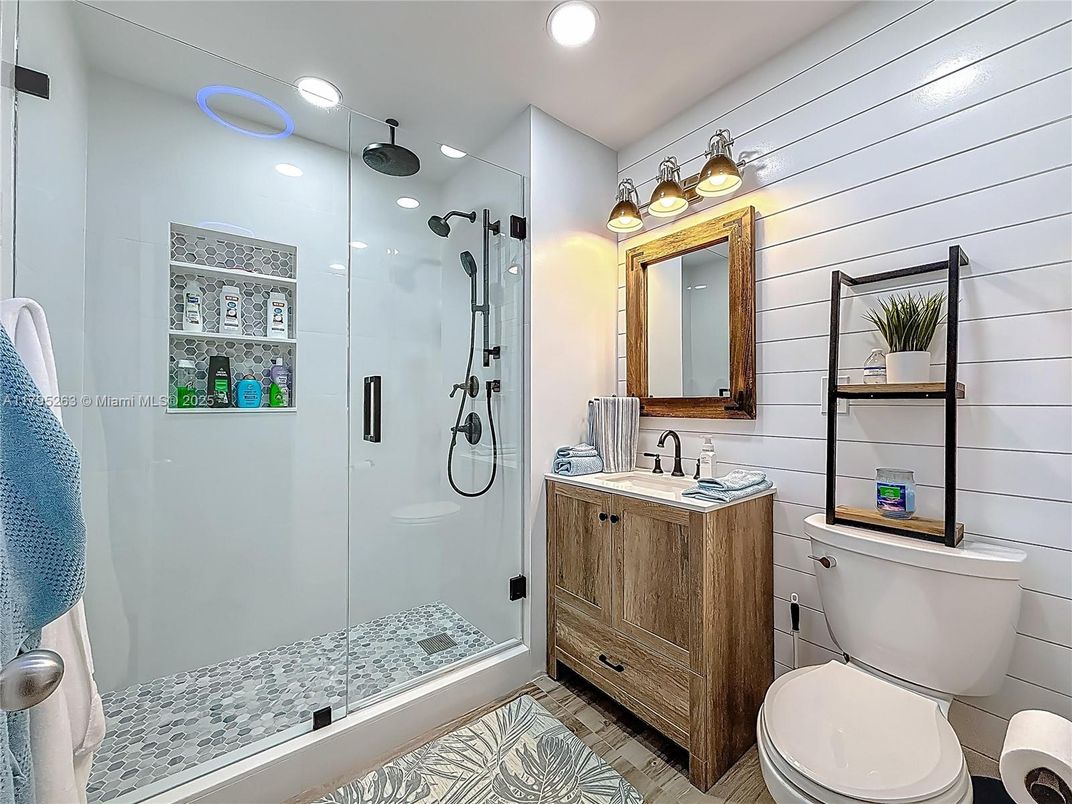 Bathroom, Glass Shower, Interior, Recessed Lighting