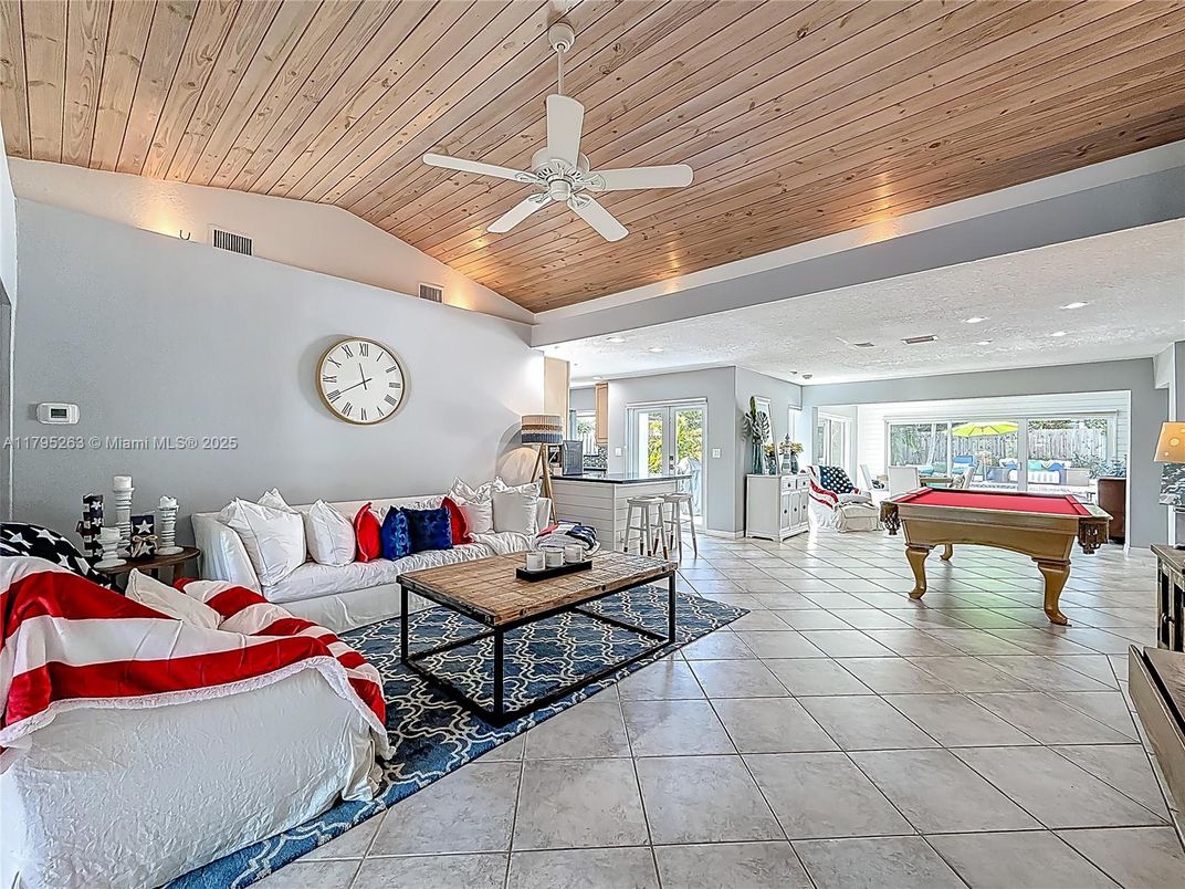 Billiard Table, Game Room, Interior, Living room, Recessed Lighting, Wooden Ceilings